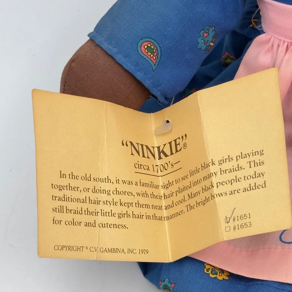 Gambina Doll Ninkie 1979 New Orleans Vintage Rag Doll Blue Dress Pink Apron 19